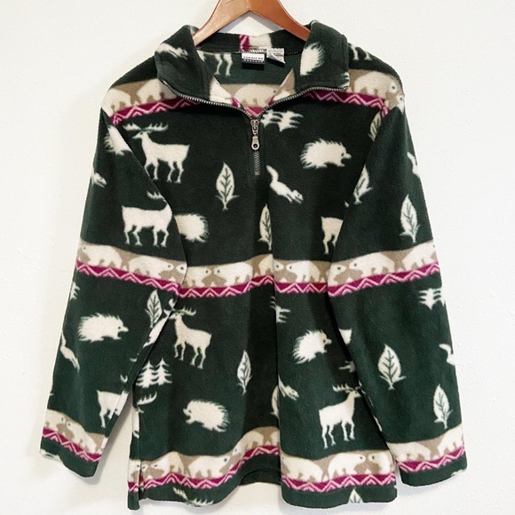 Vintage American Weekend Forest Green Animal Fleece Jacket - Picture 2 of 6
